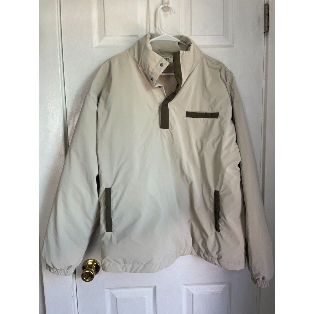 Set Active Nylon puff quarter snap jacket L cream tan pullover lightweight
